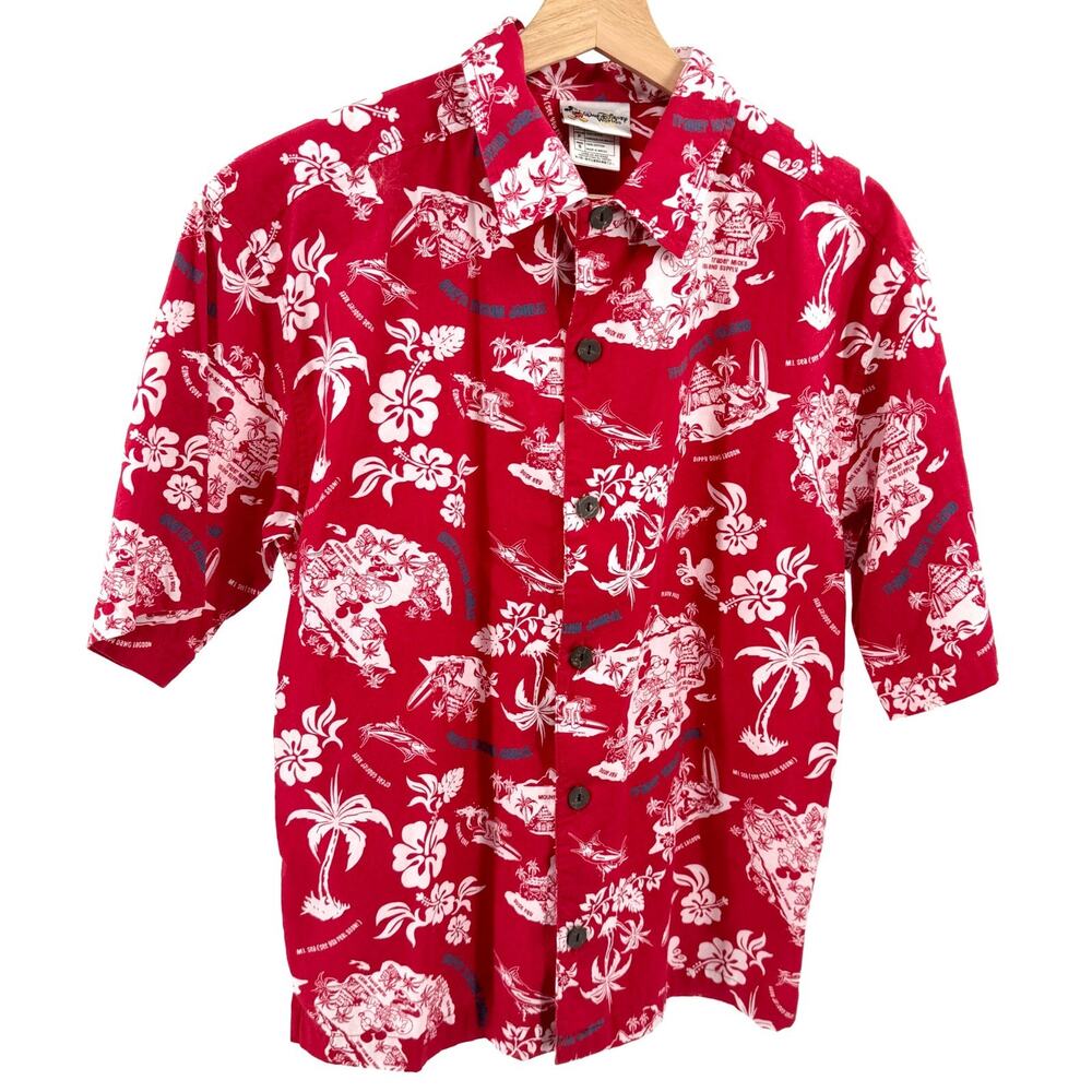 Vintage 90s Walt Disney World Trader Mick's Surf Gear Red Mickey Aloha Shirt